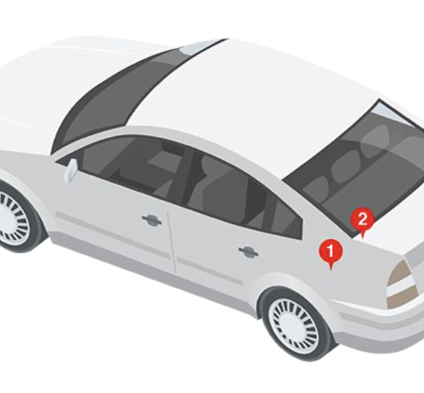 Left side point of view of a white graphic car