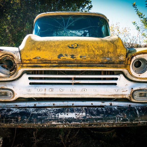 Retro yellow Chevy in New Mexico