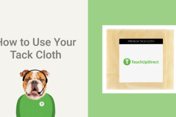 A graphic text on "How to use your tack cloth" with a graphic dog wearing a headset