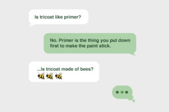 Text message exchange discussing tricoat and primer graphic