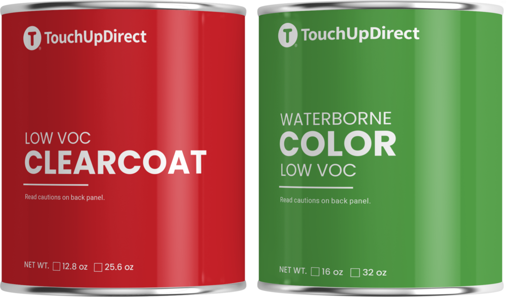 TouchUpDirect Low VOC Waterborne Colorcoat and Clearcoat professional cans. 