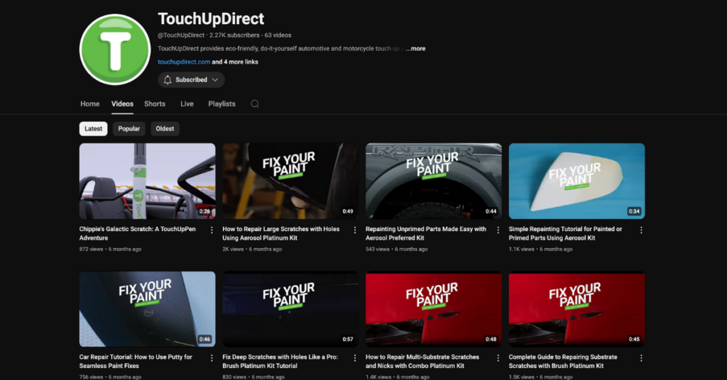 A screenshot of the many wonderful videos available on TouchUpDirect's YouTube page.